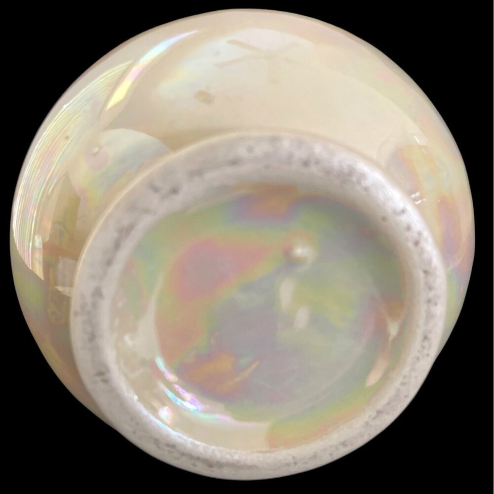 MCM Lusterware Vase Ceramic Pearl Glazed Iridescent Porcelain Gold Handles VTG - Picture 2 of 11